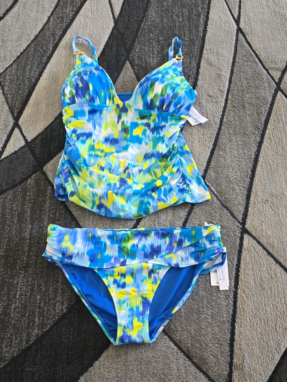 Bleu Rod Beattie  Blue, Yellow & White Tankini Set Sz 10 Nwt - Picture 2 of 8